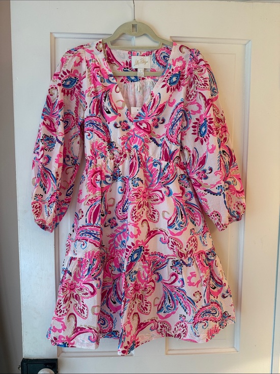 Lilly Pulitzer Dresses & Skirts - Lilly Pulitzer Pink Paisley Tiered V-Neck Dress with Blue Accents